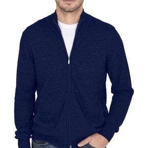 Men' Cashmere 100% Merino Wool Classic Knit Long Sleeve Zipped Sweater Green L